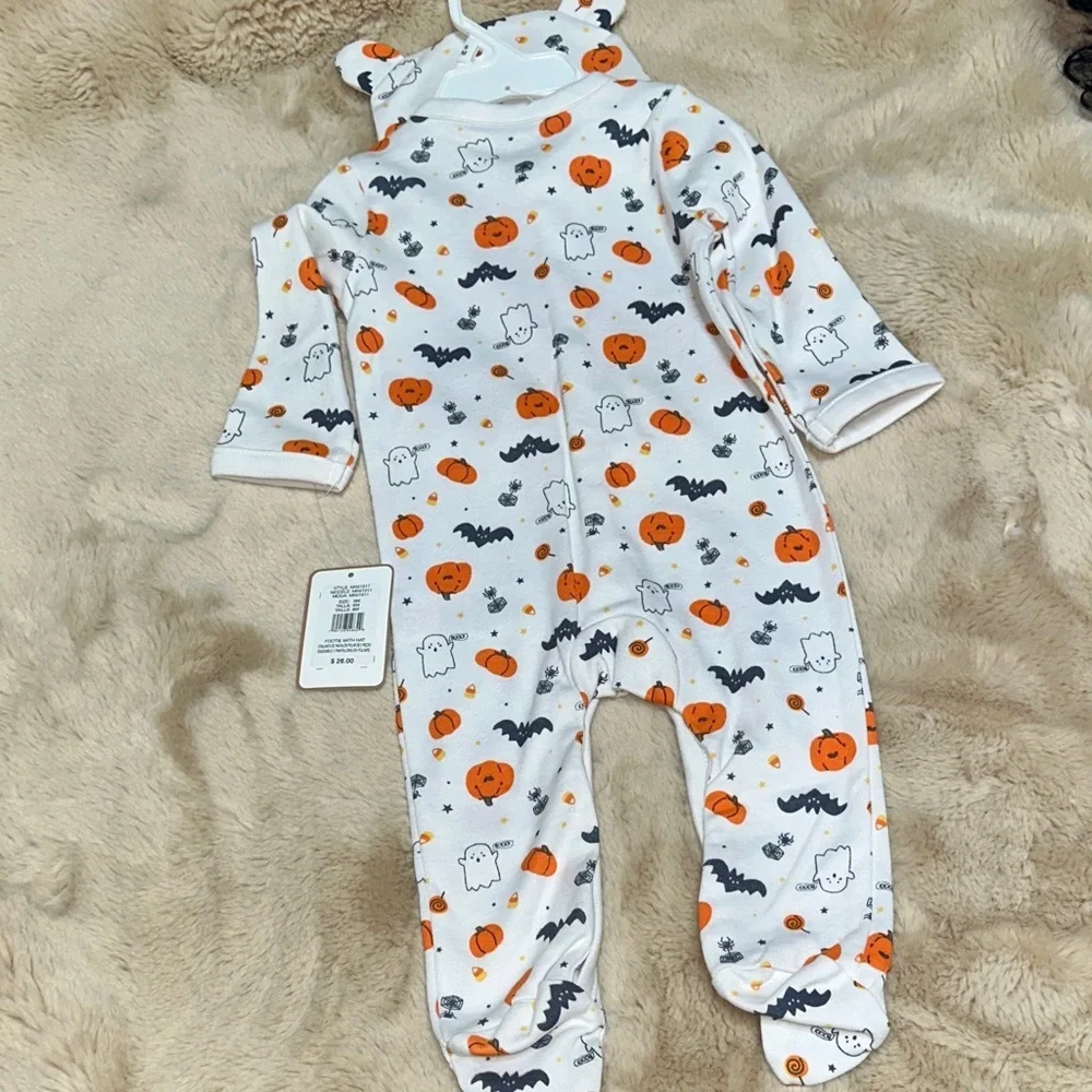 NEW Magical Kids Halloween Pumpkin & Ghost Print Baby Footie with Hat